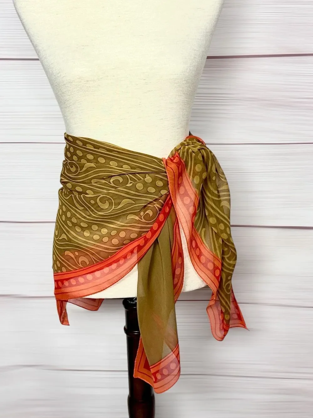 Ellen Tracy Linda Allard Large Silk Chiffon Scarf Mustard Orange 42x42